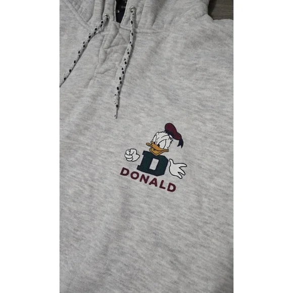 Vintage Disney Store Donald Duck Gray Quarter Button Hoodie Large/XL - Picture 5 of 13